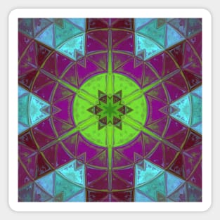 Mosaic Kaleidoscope Flower Green Purple and Blue Sticker